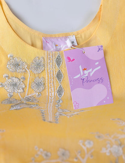 TKF-01-Yellow - 3Pc Kids Formal Stitched Dress