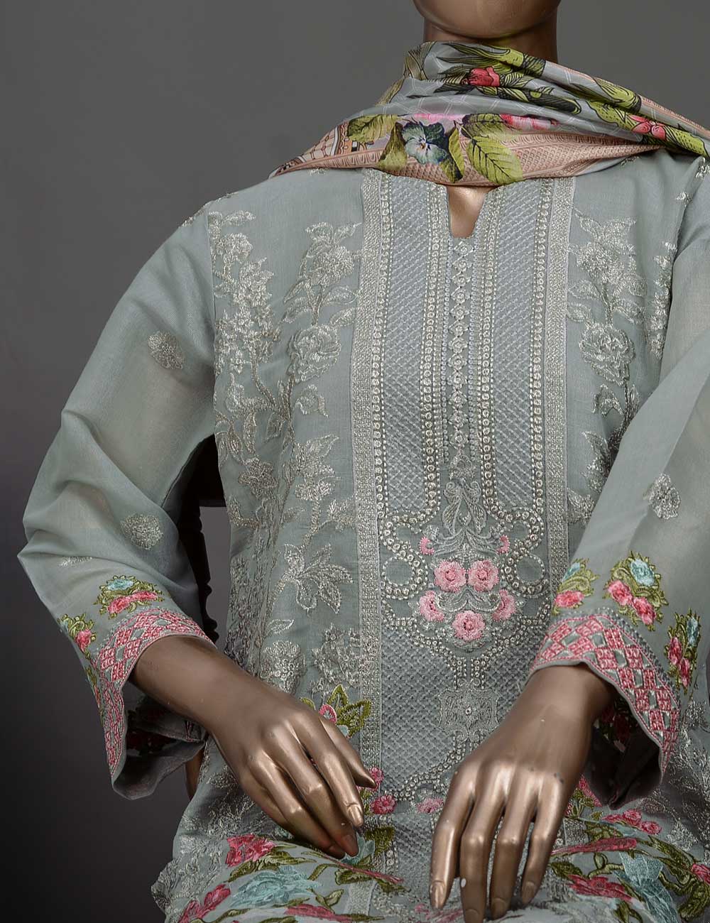 3 Pc Khaddi Lawn Unstitched Embroidered Dress (TP-02)
