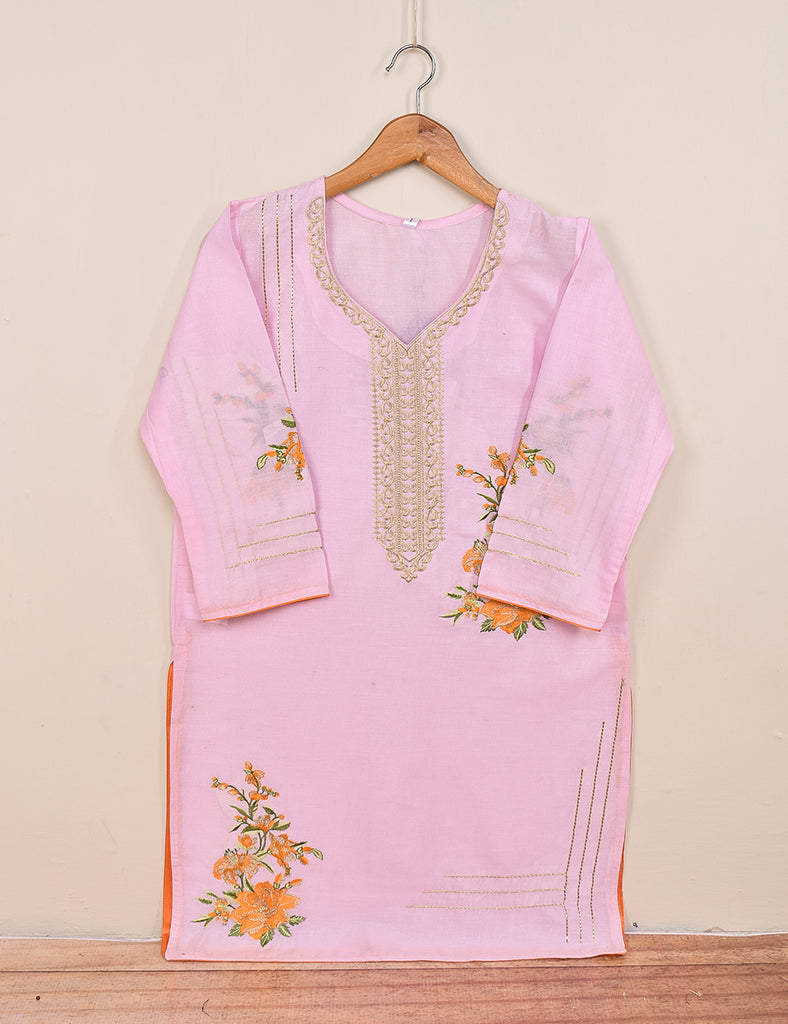 Cotton Embroidered Stitched Kurti - Tropical Hibiscus (T20-017C-Pink)