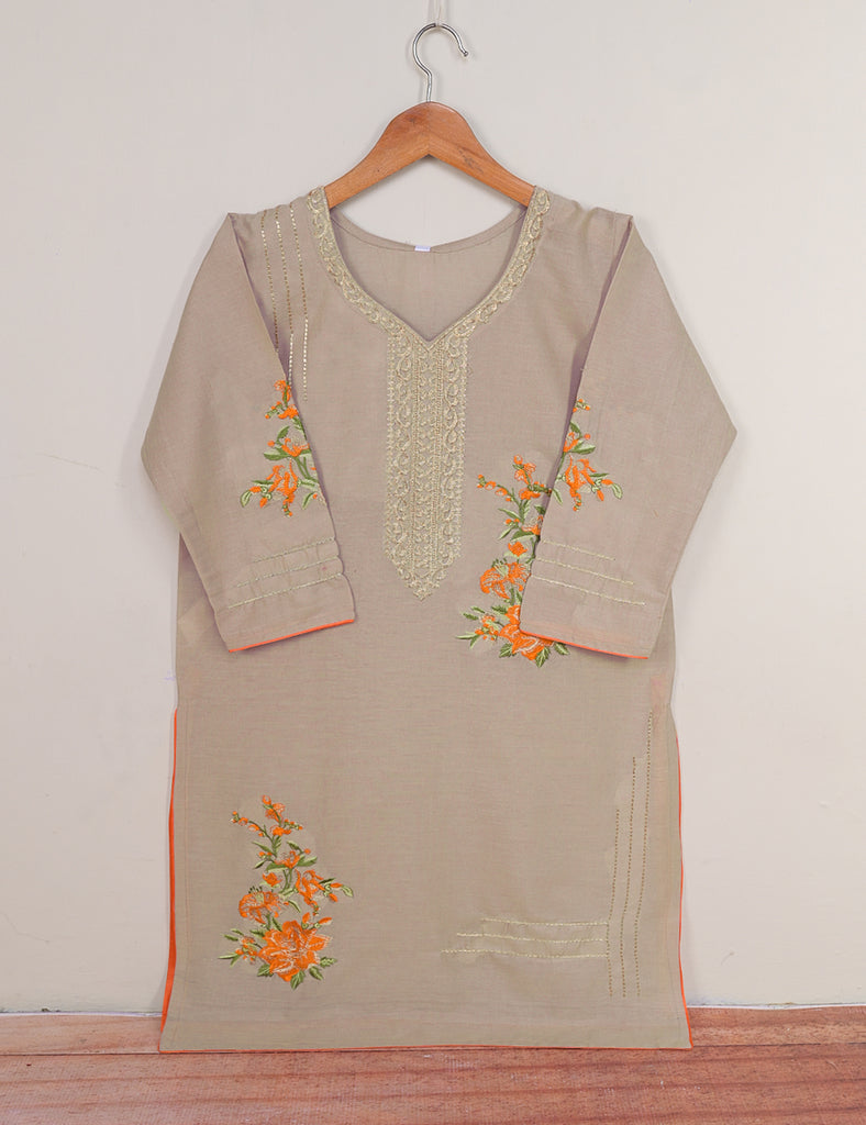 Cotton Embroidered Stitched Kurti - Tropical Hibiscus (T20-017F-Greyish Purple)