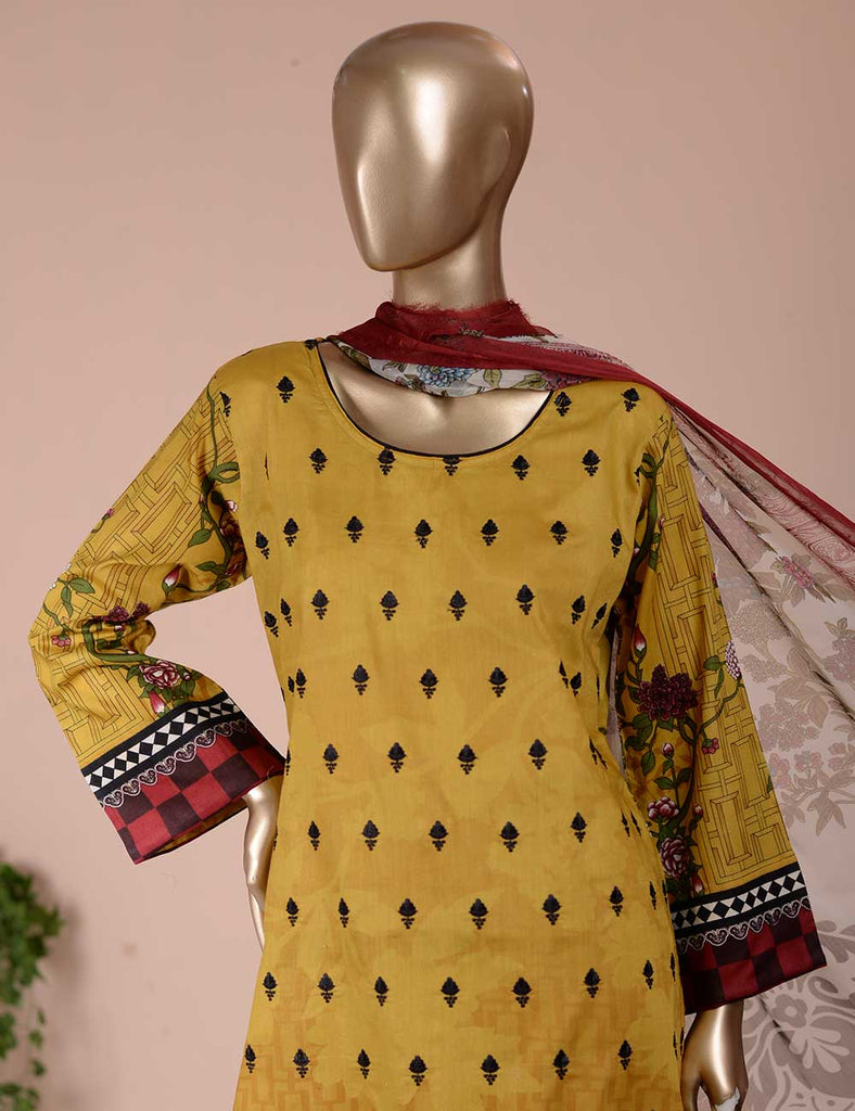 3 Pc Unstitched Lawn Embroidered Dress with Chiffon Dupatta - True Epiphany (EC-2A)