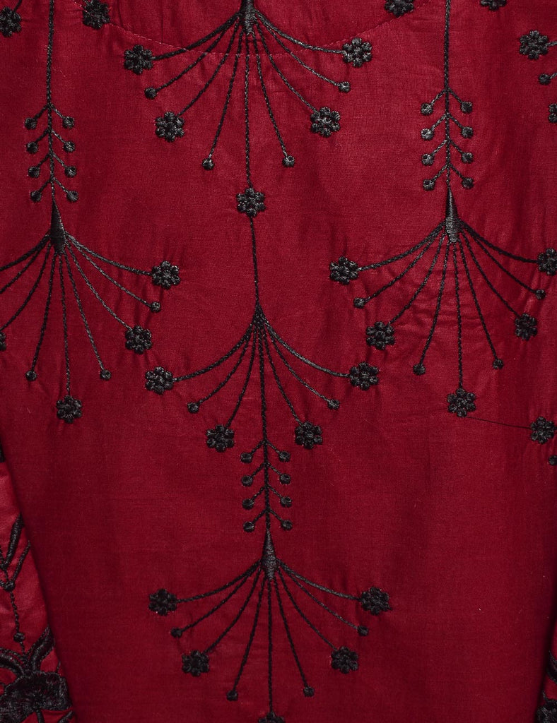 Cotton Embroidered Stitched Kurti - Luminous Galaxy (TS-017A-Maroon)