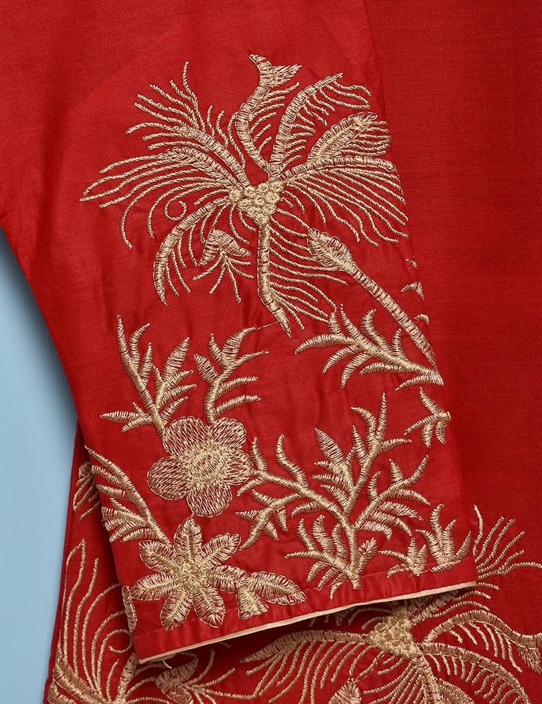Cotton Embroidered Stitched Kurti - Exotic Shrubs (TS-028B-Red)
