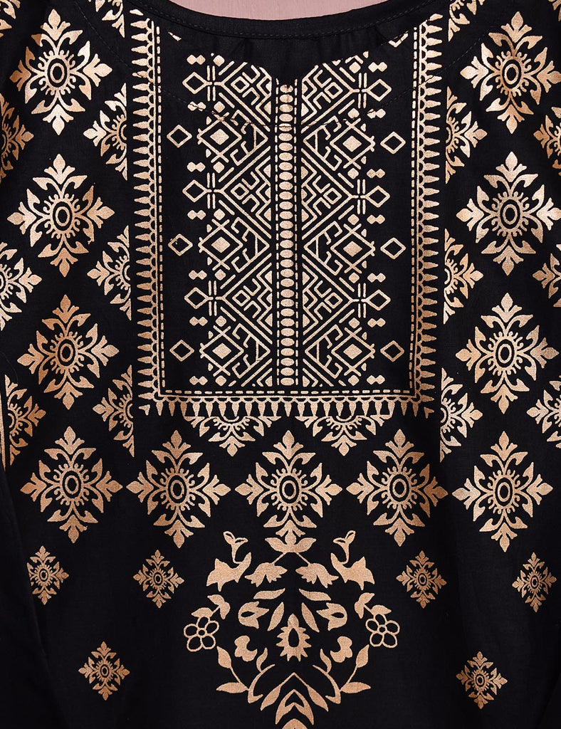 Cotton Printed Stitched Kurti - Azalee (TS-030B-Black)