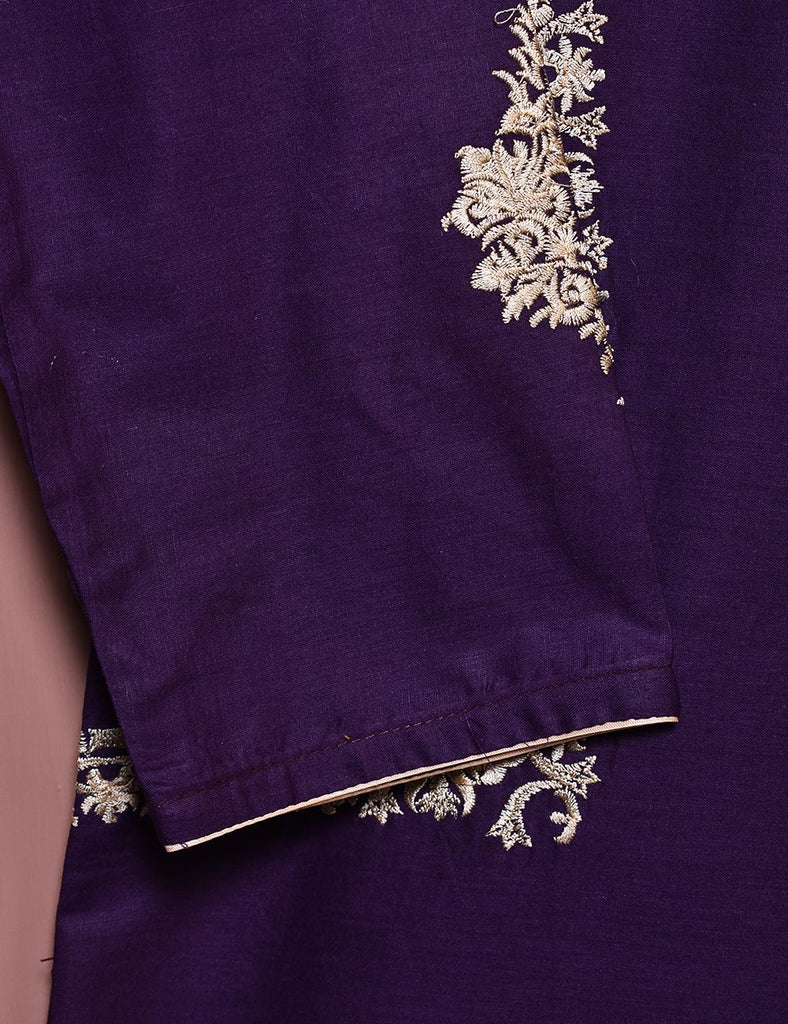 Cotton Embroidered Stitched Kurti - Camellia (TS-031C-Purple)