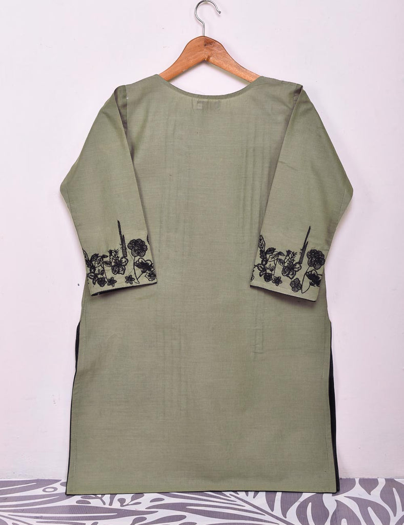 Cotton Embroidered Stitched Kurti - Figwort (TS-036A-GreenishGrey)