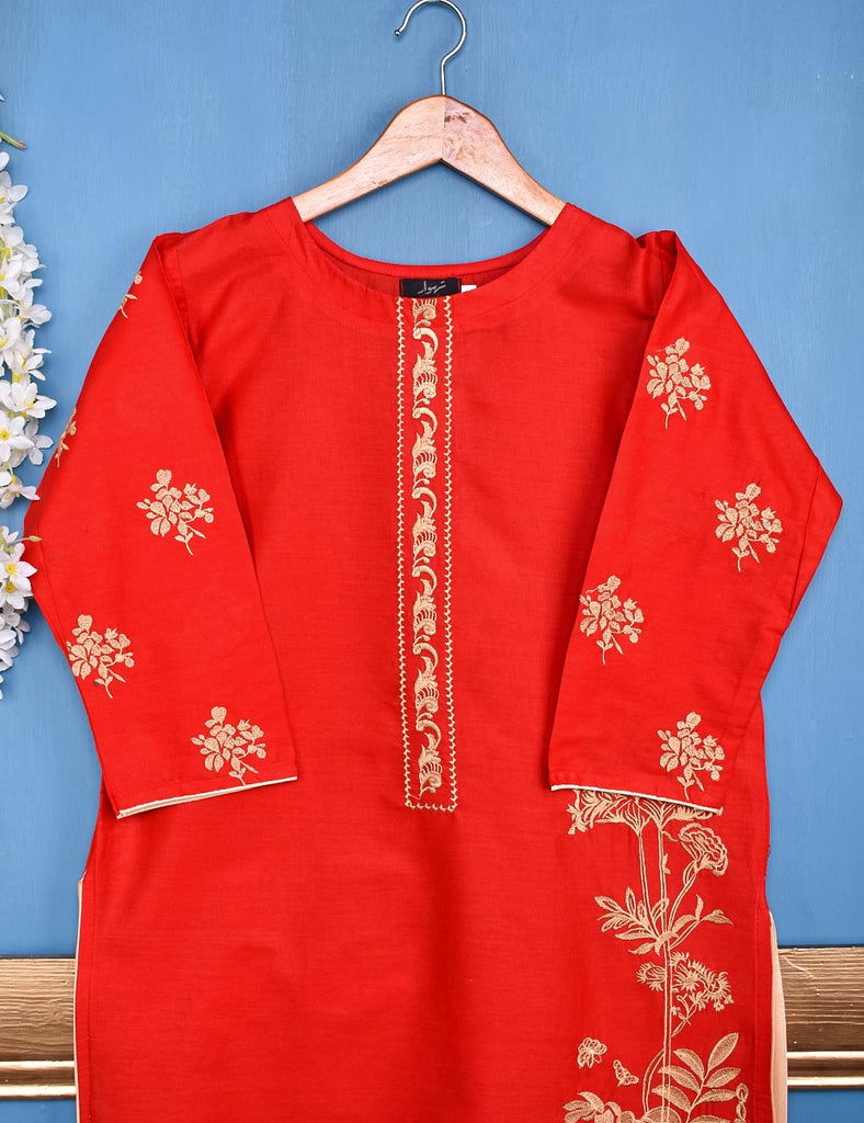 Cotton Embroidered Stitched Kurti - Eccentric Ripples (TS-045B-Red)