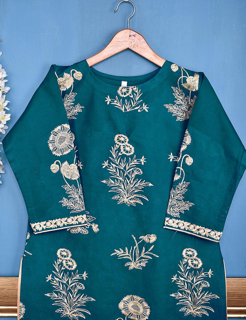 Cotton Embroidered Stitched Kurti - Glorious Mist (TS-046A-Turquoise)