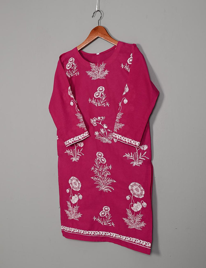 TS-046E-Fuchsia - Cotton Embroidered Stitched Kurti