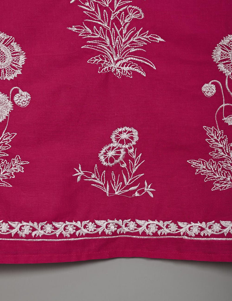 TS-046E-Fuchsia - Cotton Embroidered Stitched Kurti