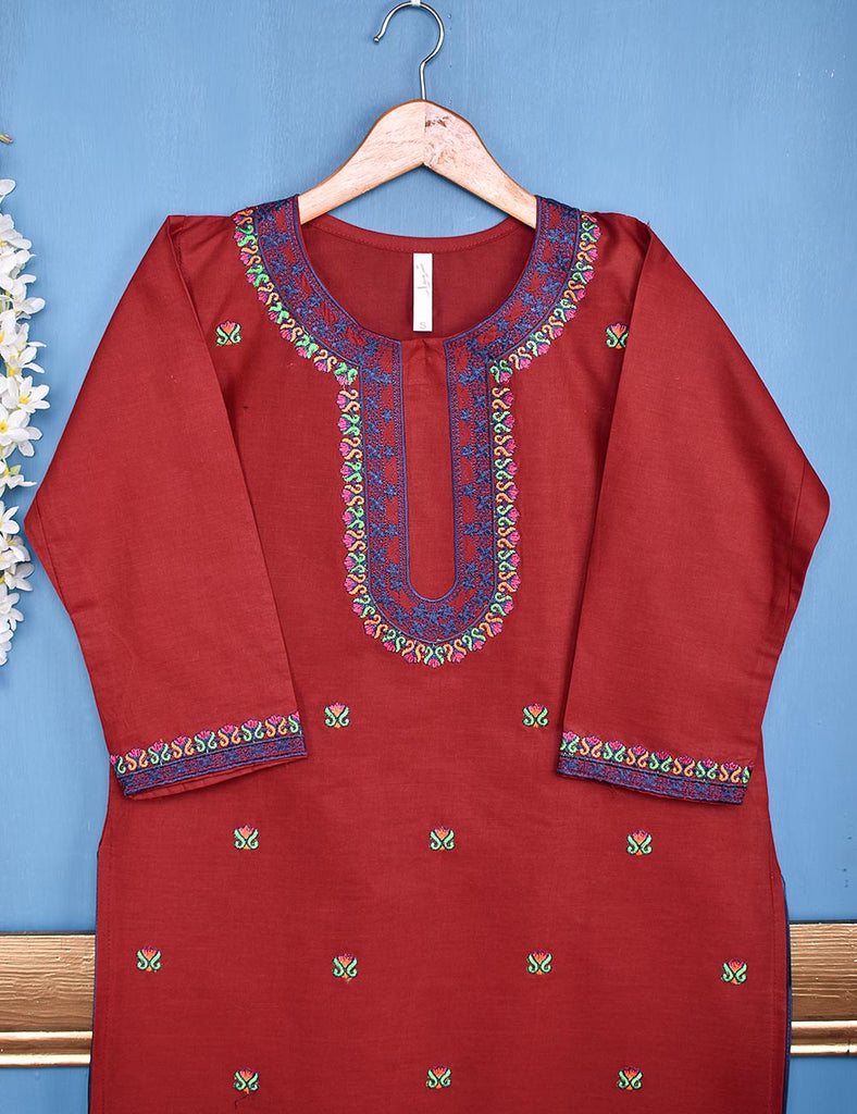 Cotton Embroidered Stitched Kurti - Bewitching Dive (TS-047C-Maroon)