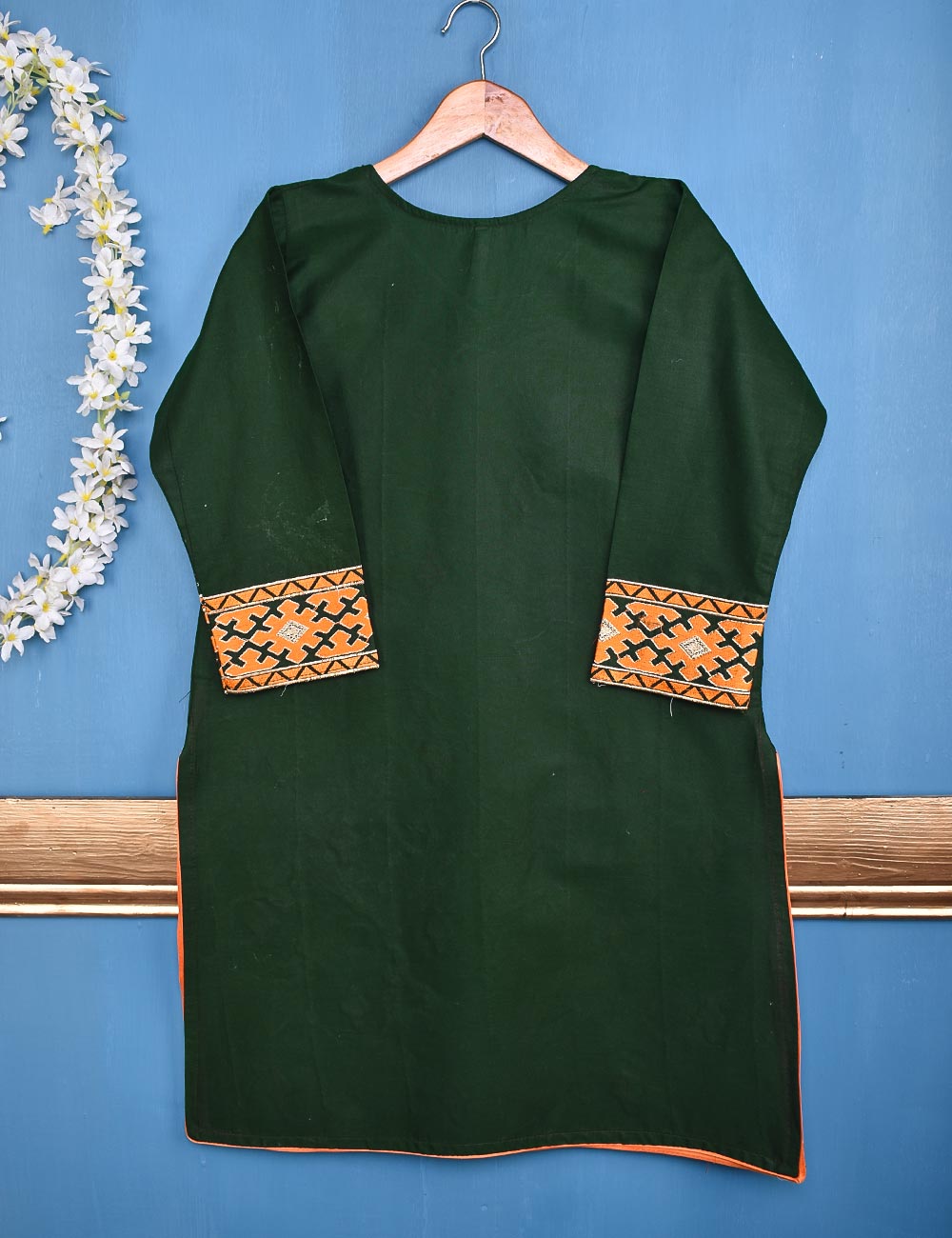 Cotton Embroidered Stitched Kurti - Retro (TS-048A-Green)