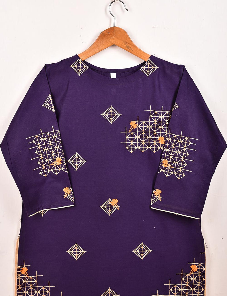 TS-060A-Purple - Cotton Embroidered Stitched Kurti