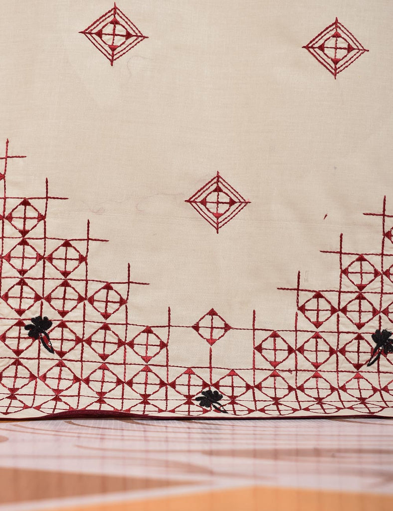 TS-060B-Cream - Cotton Embroidered Stitched Kurti