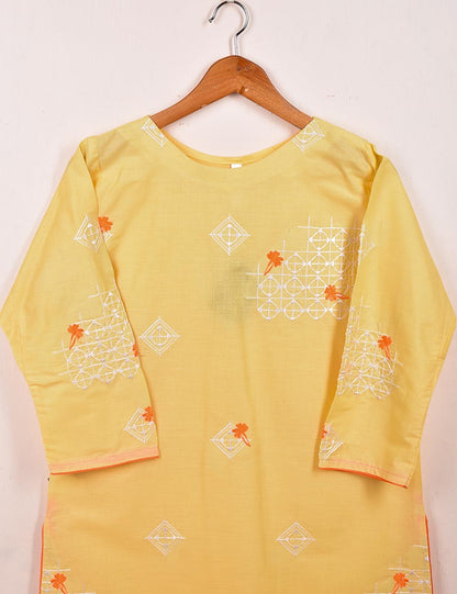 TS-060C-Yellow - Cotton Embroidered Stitched Kurti