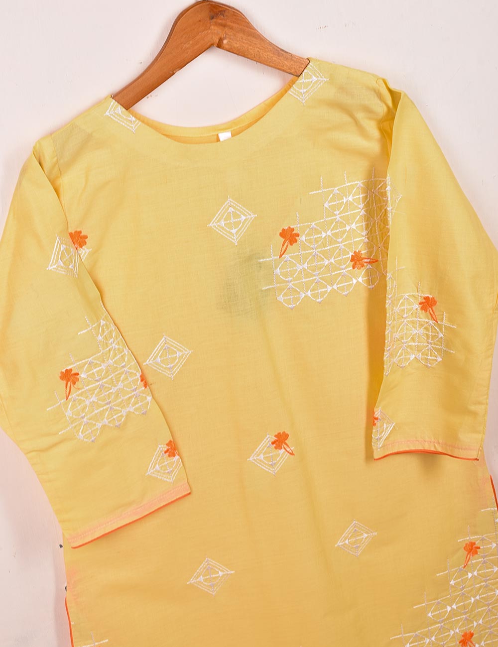 TS-060C-Yellow - Cotton Embroidered Stitched Kurti