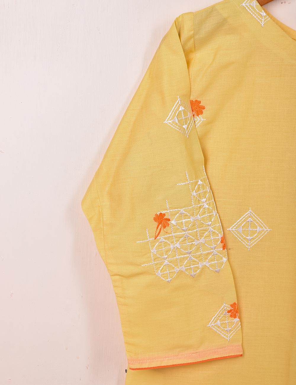 TS-060C-Yellow - Cotton Embroidered Stitched Kurti