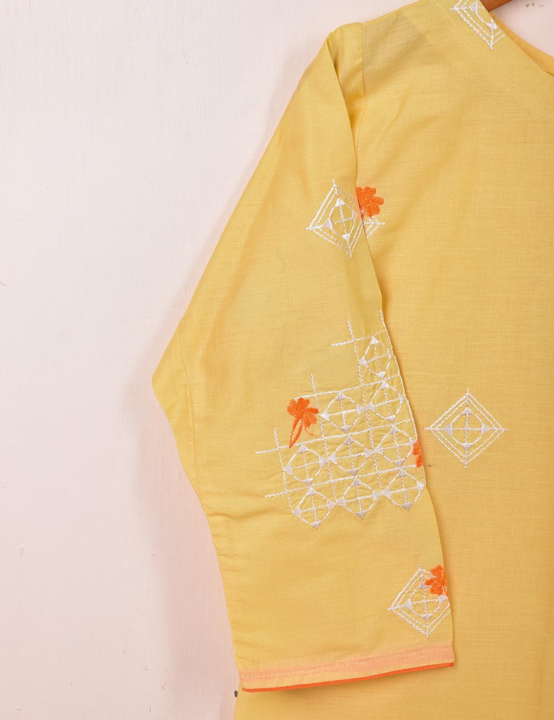 TS-060C-Yellow - Cotton Embroidered Stitched Kurti