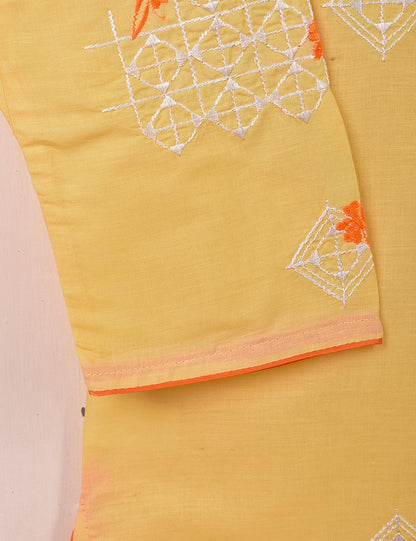 TS-060C-Yellow - Cotton Embroidered Stitched Kurti