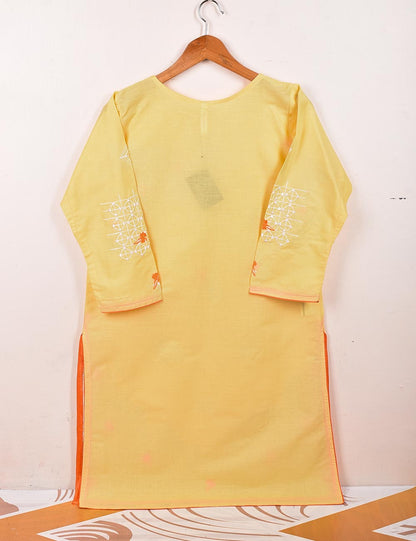 TS-060C-Yellow - Cotton Embroidered Stitched Kurti