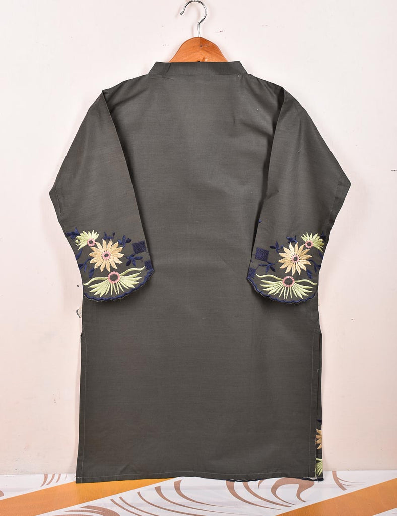 Cotton Embroidered Stitched Kurti - Feathers (TS-061A-Grey)