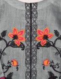 Paper Cotton Embroidered Stitched Kurti - (TS-063B-Grey)