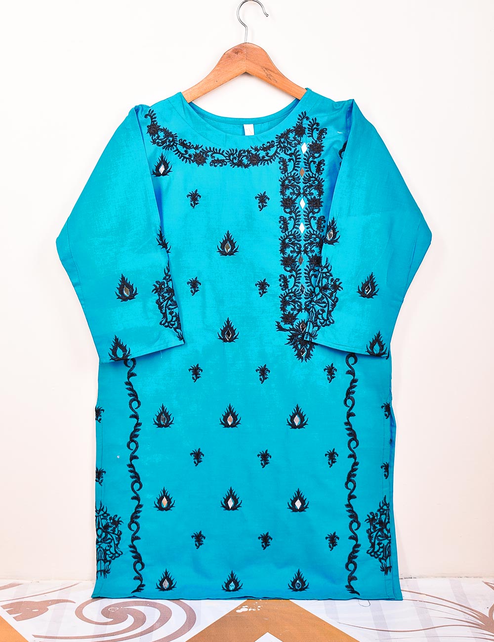 Cotton Embroidered Stitched Kurti With Mirror Work - Bumblebee (TS-068B-Blue)