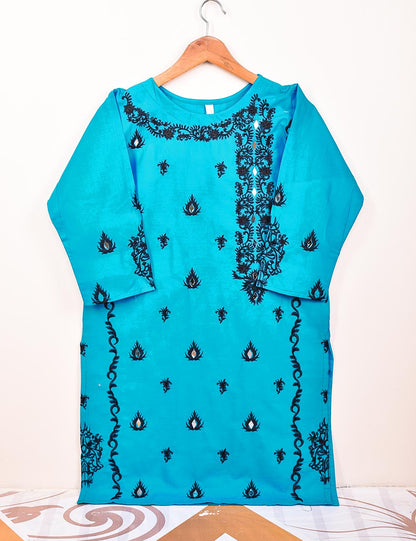 Cotton Embroidered Stitched Kurti With Mirror Work - Bumblebee (TS-068B-Blue)