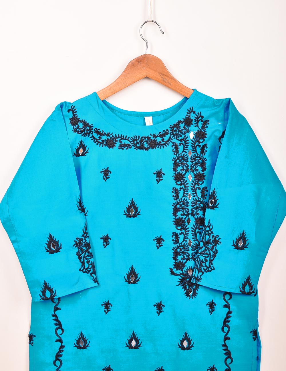 Cotton Embroidered Stitched Kurti With Mirror Work - Bumblebee (TS-068B-Blue)