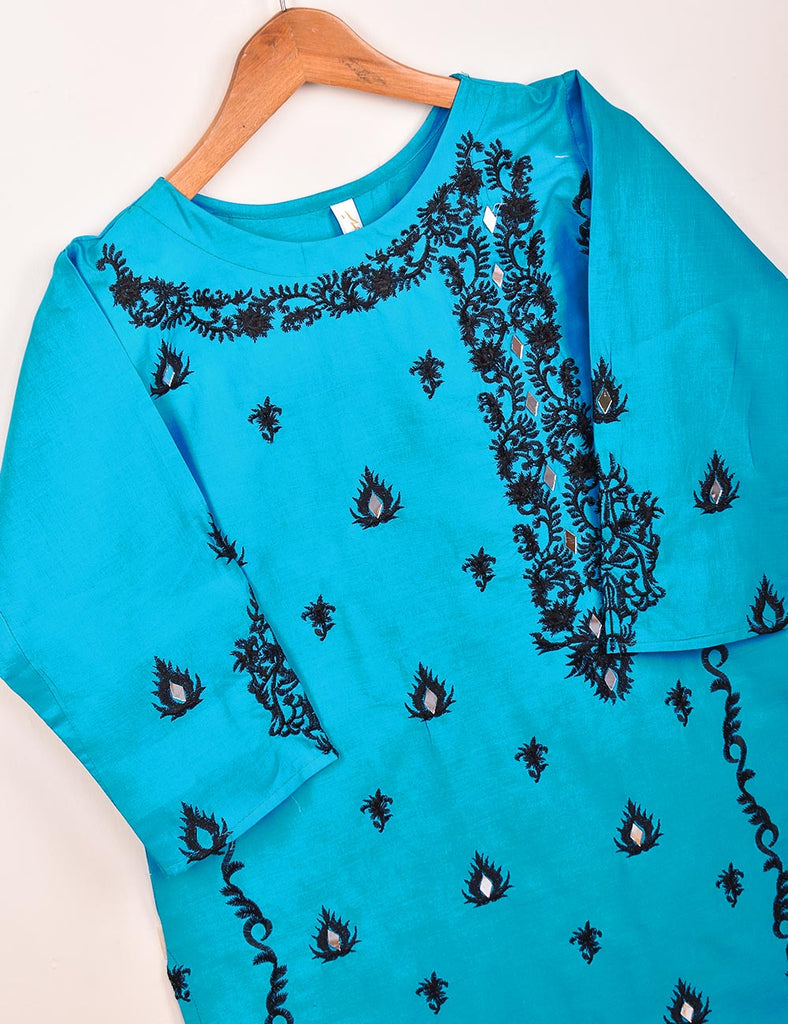 Cotton Embroidered Stitched Kurti With Mirror Work - Bumblebee (TS-068B-Blue)