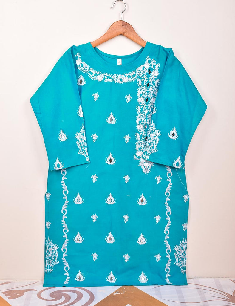 Cotton Embroidered Stitched Kurti With Mirror Work - Bumblebee (TS-068C-Blue)
