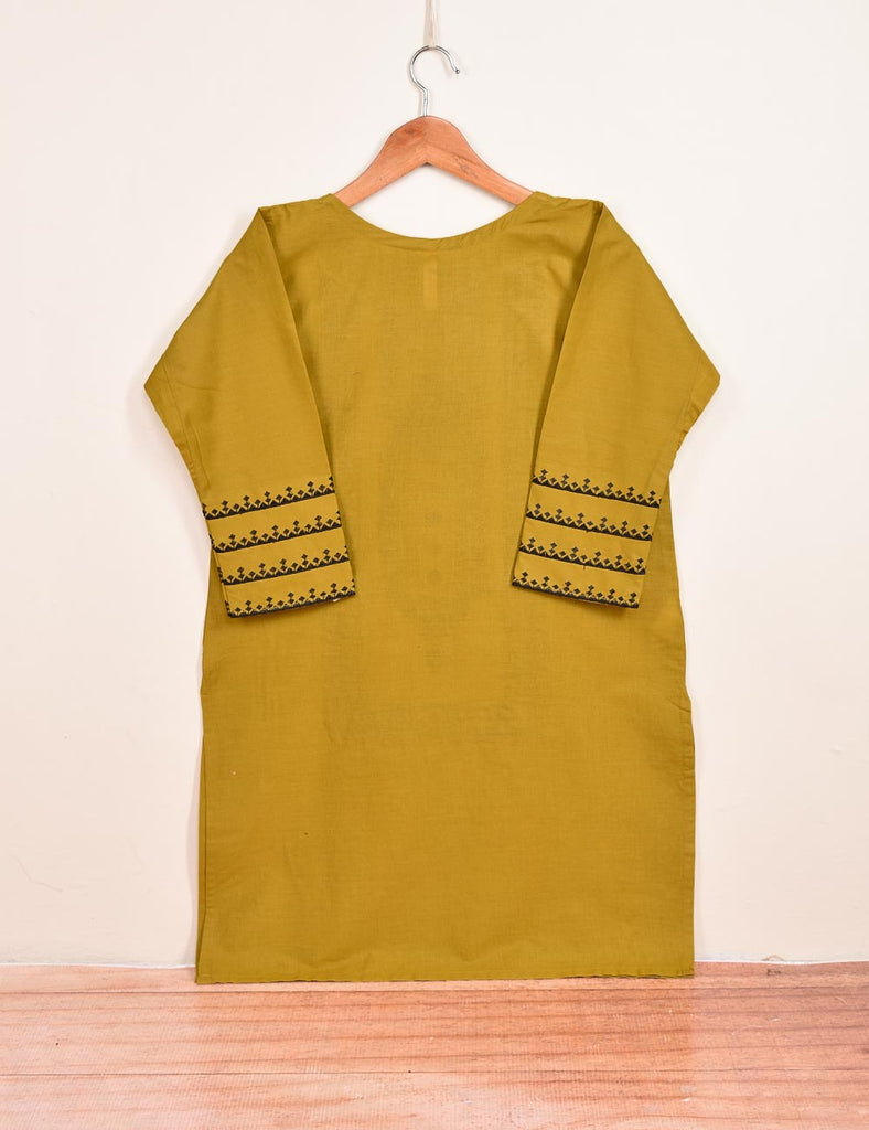 TS-089B-Mustard - Cotton Embroidered Stitched Kurti