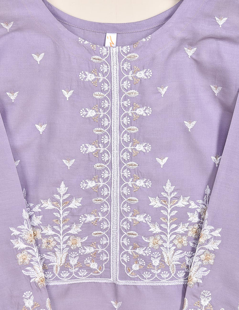 TS-095A-Purple - Cotton Embroidered Stitched Kurti