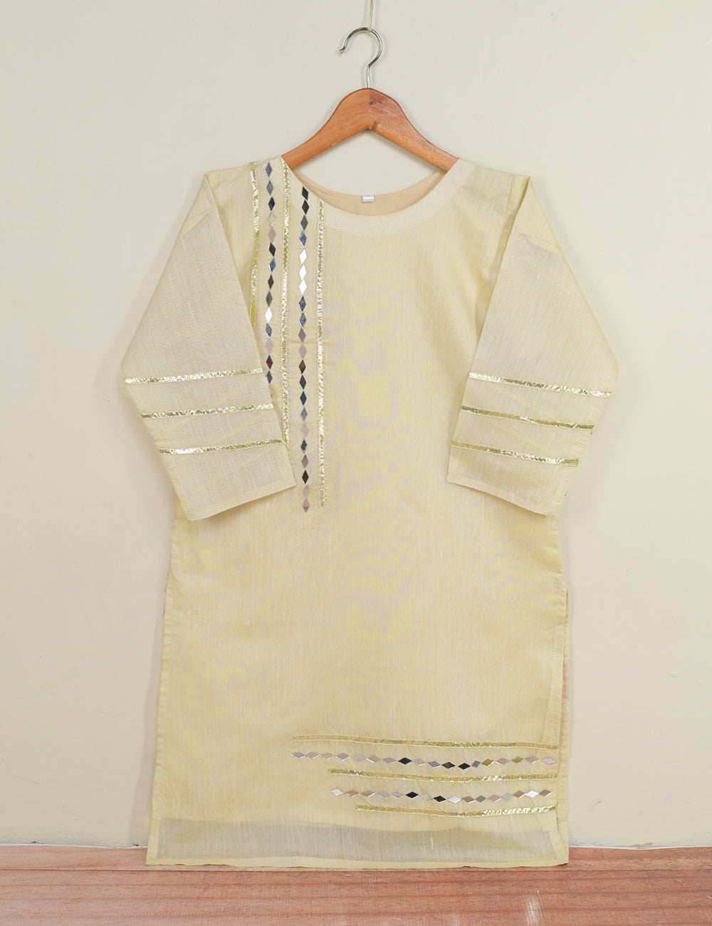 (TS-103-Skin) - Paper Cotton Embroidered Stitched Kurti With Mirror Work