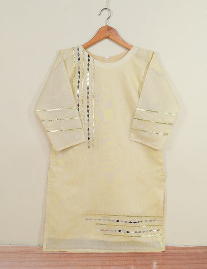 (TS-103-Skin) - Paper Cotton Embroidered Stitched Kurti With Mirror Work