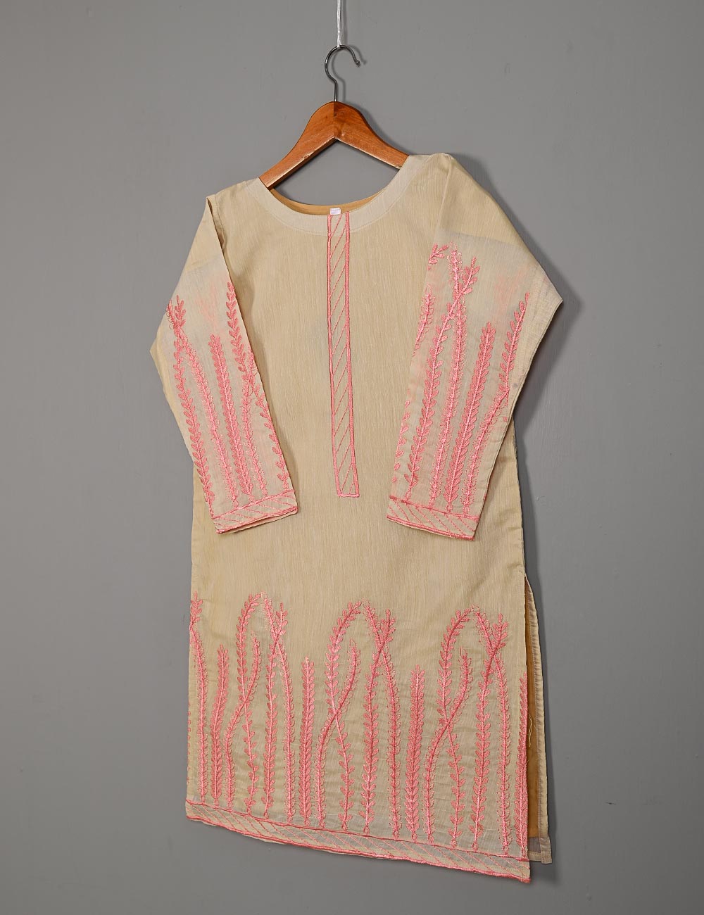 TS-206A-Skin - Paper Cotton Embroidered Kurti