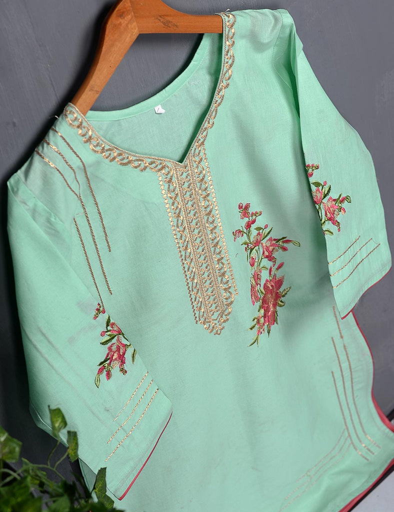 Cotton Embroidered Kurti - Tropical Hibiscus (T20-018-SkyBlue)