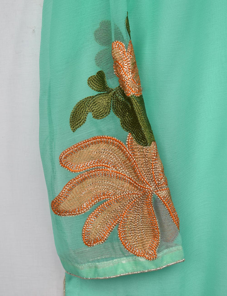 Chiffon Embroidered Stitched Kurti - Verdant Essence (TIE-08B-SeaGreen)