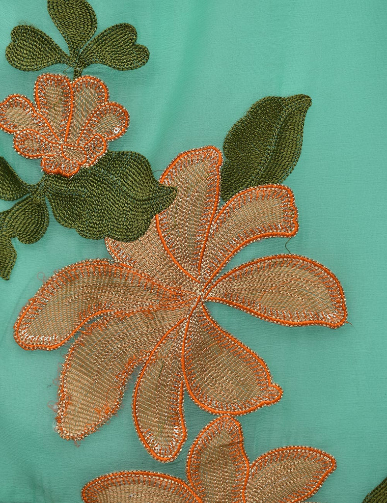 Chiffon Embroidered Stitched Kurti - Verdant Essence (TIE-08B-SeaGreen)