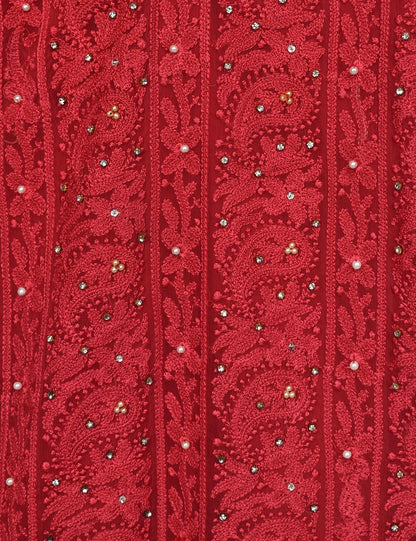 Chiffon Embroidered Stitched Kurti - Vermillion (TIE-15-Red)