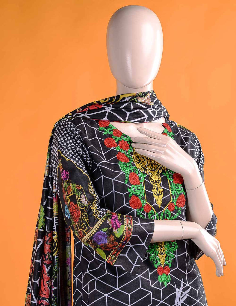FR-2A - Abstracted Art  |  Linen Embroidered & Printed Unstitched Dress