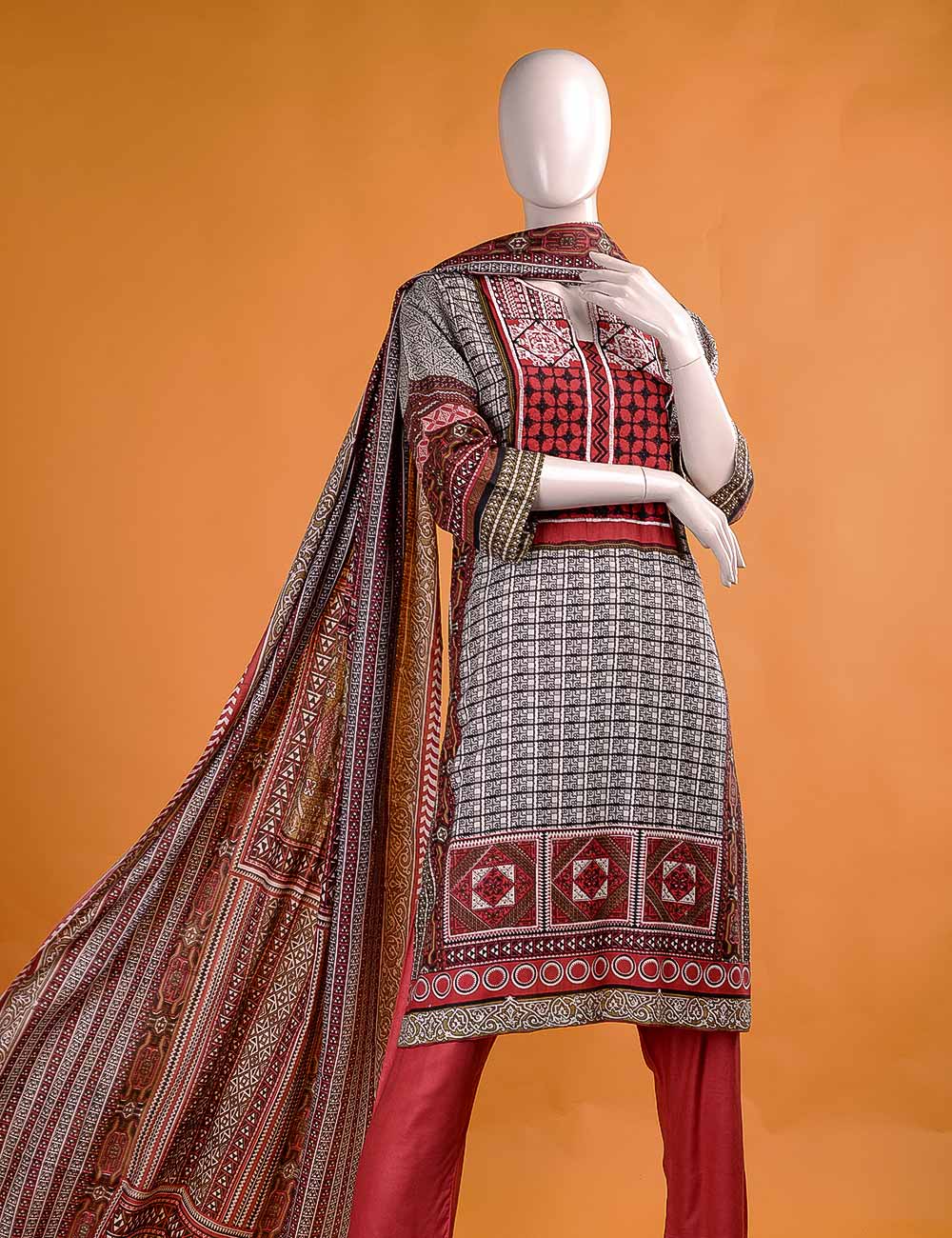 FR-5A - Motifs  |  Linen Embroidered & Printed Unstitched Dress